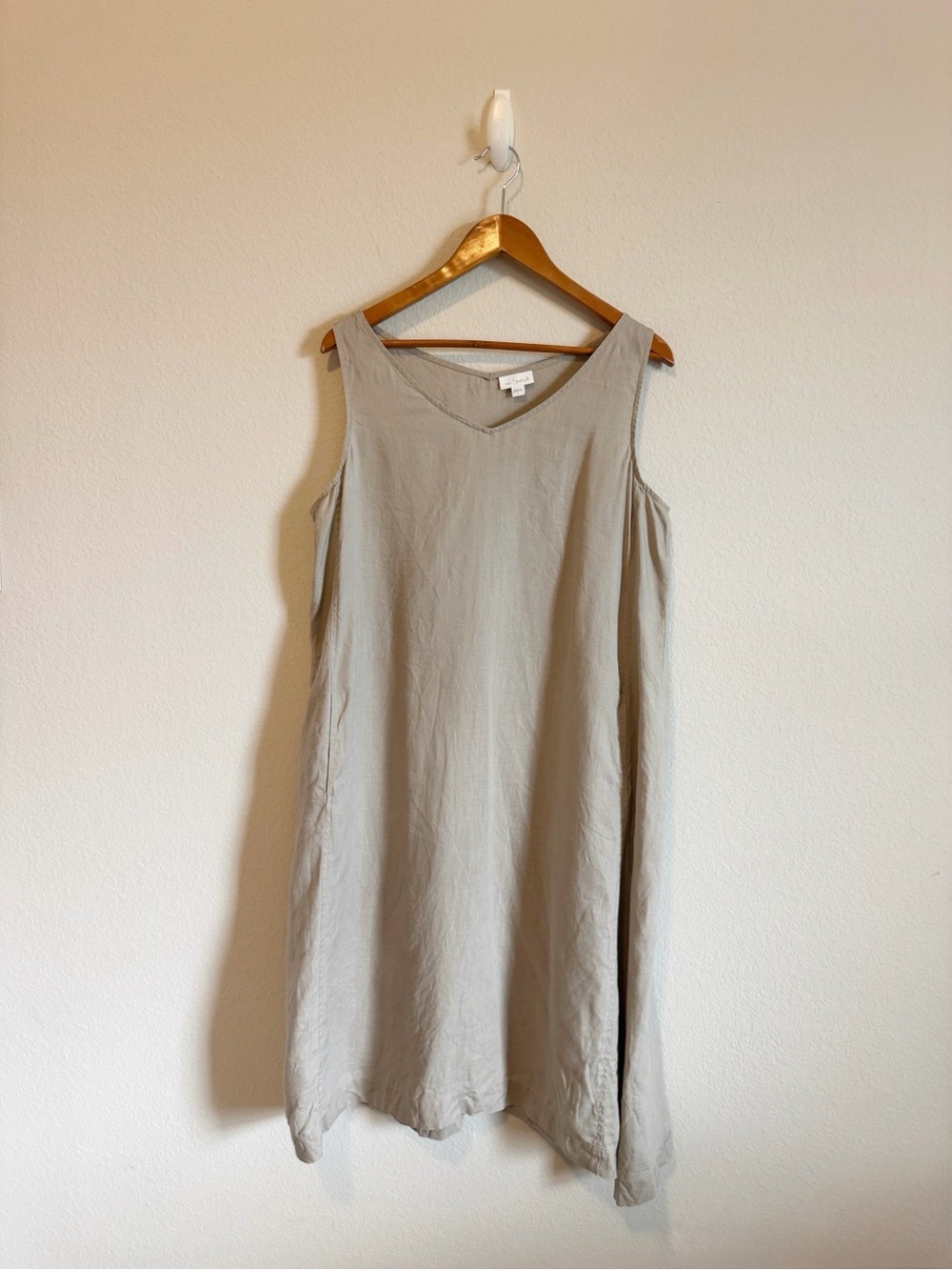 Pure Jill Linen Asymmetrical V Neck Minimalist Lagenlook Midi Dress Size Large